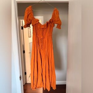 Orange Puff-Sleeve Maxi Dress - Women